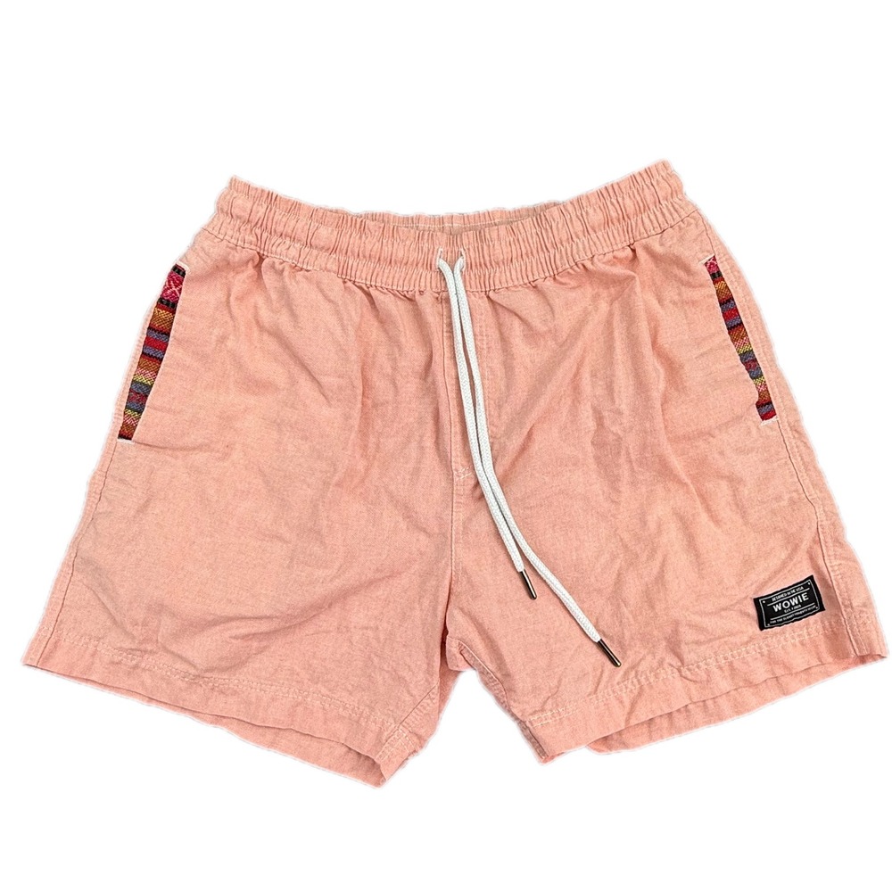 Wowie Shorts Mens Medium Pink Canvas Woven Trim Casual Summer Beach 2317